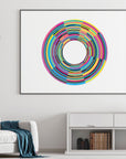 Print entitled 'Clocks' hanging on wall of living room.